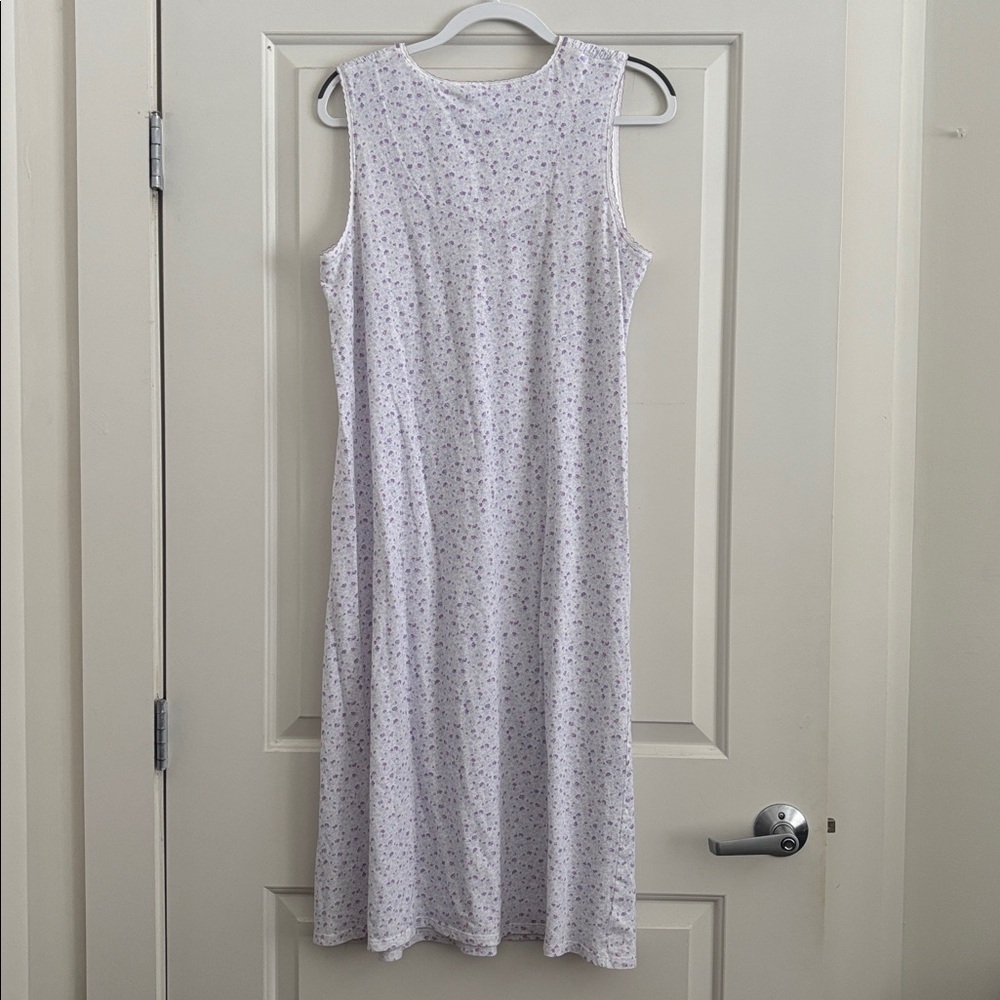 NWOT Aria white & purple floral cotton blend sleeveless nightgown, medium - Picture 4 of 6